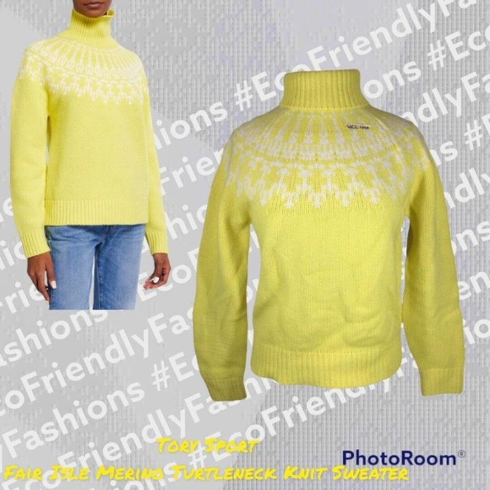 TORY SPORT Fair Isle Merino Wool Turtleneck Sweater In Citrea Mountain Size XS